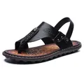 Herren-Strandsandalen aus schwarzem Mikrofaserleder, Dual-Wear-Design - 38 / Zehensteg Dual-Use Sandalen (2668) / Schwarz
