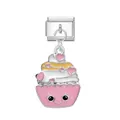 Ciondolo cupcake in smalto rosa per bracciali componibili a maglie italiane - Sundae / Argento