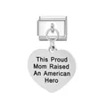 Stainless steel heart pendant Italian charm link with 'American Hero' engraved text - Proud Mom Hero (FM_0194)