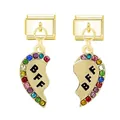 Gold heart-half BFF charms with colorful rhinestones for Italian modular bracelets. - BFF Split Heart Style (Letter Heart Gold Buckle)