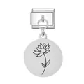 Italienischer Edelstahl-Charm mit gravierter Dezember-Blume - Juli Runder Anhänger Modul / Silber