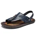 Herren Dunkelblaue Mikrofaser Leder Zehentrenner Sandalen mit Riemen für den Strandurlaub - 38 / Zehensteg Dual-Use Sandalen (2668) / Blau