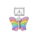 Rainbow butterfly charm with glitter enamel for Italian modular bracelet, silver finish - Butterfly Charm Silver Base