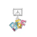 Ciondolo BFF colorato per bracciale modulare italiano decorato con strass brillanti - Modulo Lettera BFF / Argento