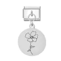 Silberner italienischer Charm aus Edelstahl mit graviertem Blumenanhänger für Armband - August Runder Anhänger Modul / Silber
