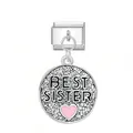 Italian charm link with 'Best Sister' pendant and pink heart for DIY bracelets - Heart Ball Pattern (Best Sister) / Silver