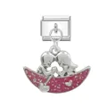 Custom stainless steel Italian charm link with boy and girl on pink glitter boat pendant - Boat (Silver Buckle)
