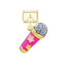 Vue détaillée d'un charm italien microphone rose avec des accents de paillettes argentées. - Module de Micro / Or