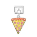 Italiaanse modulaire bedel met een glitter pizza slice hanger en roze hartjes details - Pizza / Zilver