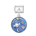 Italian modular bracelet charm with blue enamel celestial Saturn and moon design. - Planet Pattern / Silver