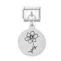 Italienischer Charm-Link aus silbernem Edelstahl mit graviertem Dezember-Blumenanhänger - Oktober Runder Anhänger Modul / Silber