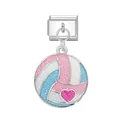 Glitter volleyball Italian link charm with pink heart for DIY modular bracelets - Volleyball Pattern / Silver
