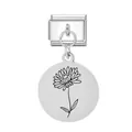 Minimalistischer italienischer Modul-Charm aus Edelstahl mit Blumen-Gravur für DIY-Armband - November Geburtsblume - Runder Stil / Silber