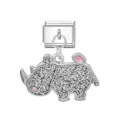 Pendentif rhinocéros argenté scintillant avec accents roses pour bracelet italien - Rhinocéros / Argent