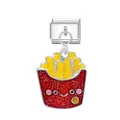 Schattige frietjes bedel hanger met Italiaanse modulaire roestvrijstalen schakel - Patat / Zilver