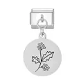 Minimalistischer Dezember Stechpalme Blume gravierter Edelstahl Italienischer modularer Anhänger DIY - Dezember Geburtsblume - Runder Stil / Silber
