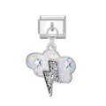 Ciondolo per bracciale modulare italiano con nuvola glitterata e design a fulmine - Stile Nuvola di Fulmini (Fibbia Argento Nuvola di Fulmini) / Argento