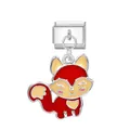 Cute red fox enamel Italian modular charm for DIY stainless steel fashion bracelets - Fox / Silver