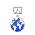 Italian modular charm bracelet link with a silver and blue enamel globe earth pendant - Earth / Silver
