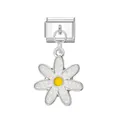 Ciondolo a forma di margherita bianca glitterata per bracciale modulare italiano - Modulo Margherita Fibbia Argento