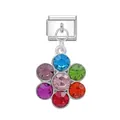 Colorful sparkling rhinestone flower pendant charm for Italian modular link bracelets - Rhinestone Flower Charm Silver Base