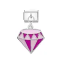 Rosa Diamantanhänger Italienisches Charm-Glied für modulare DIY-Edelstahlarmbänder - Anhänger in Diamantform / Modulare Verbindungsstücke / Silber