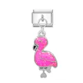 Charm italiano fenicottero rosa glitterato per accessori per bracciali modulari DIY - Fenicottero (Chiusura Argentata)