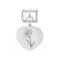 Herzanhänger aus Edelstahl mit Iris-Blumengravur für italienische Armbänder - Februar Geburtsblume - Herz-Stil / Silber