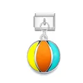 Italian modular bracelet charm with colorful enamel beach ball dangle for DIY jewelry - Beach Ball Pattern / Silver