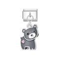 Simpatico ciondolo orsetto grigio con cuori rosa per bracciali modulari italiani DIY - Teddy Bear / Argento