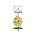 Yellow sunflower enamel dangle charm on a stainless steel Italian modular link - Sunflower Silver Buckle