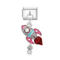 Bunter Raketen-Modul-Charm für italienische DIY-Armbänder zur Schmuckherstellung - Raketen-Anhänger / Modulare Verbindungsstücke / Silber