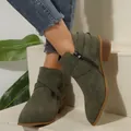 Elegant green pointed-toe Chelsea boots with cross straps and side zipper - Army Green