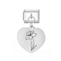 Polierter Herzanhänger aus Edelstahl mit Blumengravur für italienische Modularmbänder - März Geburtsblume - Herz-Stil / Silber