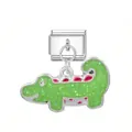 Charming green glitter crocodile pendant for Italian modular DIY jewelry bracelet - Crocodile (Silver Buckle)