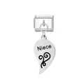 Polished stainless steel Italian charm link featuring an engraved Niece heart dangle - Niece Engraved (FM_0187)