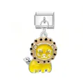 Cute yellow cartoon lion enamel charm for Italian modular DIY starter bracelets - Lion / Silver