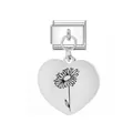 Italienischer Modular-Herzanhänger aus Edelstahl mit eleganter Gänseblümchen-Gravur. - April Geburtsblume - Herz-Stil / Silber