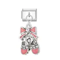 Italienisches Charm-Glied aus Silber mit rosa Emaille-Ballettschuhen und Steinen - Ballettschuh-Anhänger / Modulare Verbindungsstücke / Silber