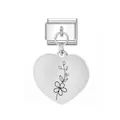 Edelstahl Herzanhänger-Glied mit floraler Gravur für italienische Modularmbänder - Mai Geburtsblume - Herz-Stil / Silber
