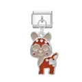 Cute reddish-brown animal pendant for Italian module charm bracelets, enamel finish - Deer (Silver Buckle)