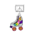 Farbenfroher Rollschuh Italienischer Modul-Charm mit Sternenmuster für DIY-Armbänder. - Rollschuh-Anhänger / Modulare Verbindungsstücke / Silber