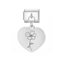 Minimalistischer herzförmiger Edelstahl-Anhänger mit eingraviertem Blumenmotiv für Armband - August Geburtsblume - Herz-Stil / Silber