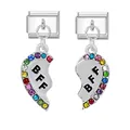 Set of two silver BFF heart charms with colorful crystals for Italian link bracelets - BFF Split Heart Style (Letter Heart Silver Buckle)