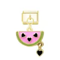 Gold-plated Italian style modular charm featuring a pink watermelon with heart seeds - Watermelon (Gold Buckle)