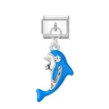 Blue enamel dolphin charm with crystal eye for Italian modular link bracelet jewelry - Dolphin / Silver