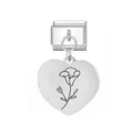 Italienischer Modul-Charm aus Edelstahl in Herzform mit filigraner Blumengravur - September Herzanhänger Modul / Silber