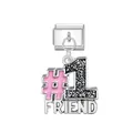 Ciondolo per bracciale italiano argento con motivo #1 FRIEND rosa e glitter - Modulo Numero 1 Amico / Argento