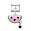 Italian style stainless steel watermelon charm with black heart dangles for DIY bracelet - Watermelon (Silver Buckle)