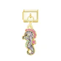 Maillon de breloque modulaire italien doré avec un pendentif hippocampe rose pailleté - Hippocampe / Or